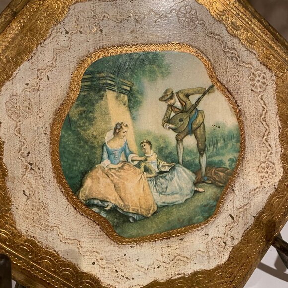 Vtg Octagon Florentine Gold Leaf Wood Wall Art Italy 8x8 Victorian Style - Picture 3 of 6